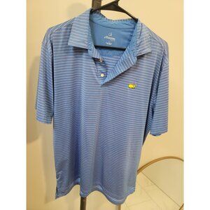 MASTERS TECH Men's Striped Golf Core Shirt Size L Blue Short Sleeve Logo Casual